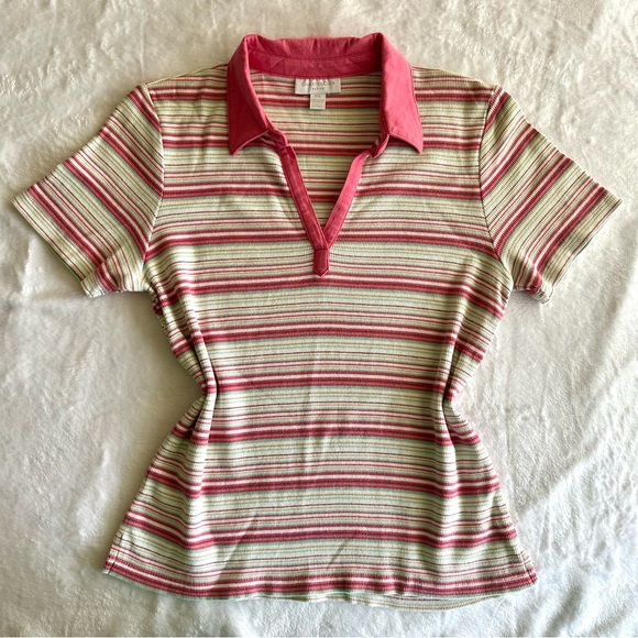 Charter Club Tops - Pink Stripped Collared Polo Top